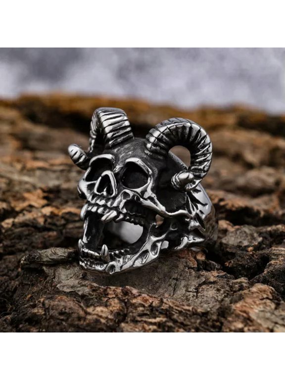 Mens Gothic Punk Devil Biker Skull Ring For Men Stainless Steel Size 7-13 Gift-9