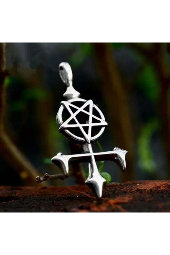 Mens Gothic Punk Silver Skull / Cross / Spear Pendant Necklace Stainless Steel-Style 6: Inverted Pentagram Cross