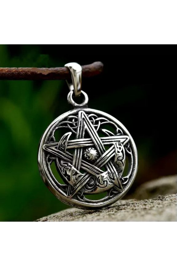 Mens Gothic Punk Skull Cross/ Coffin/ Eagle Pendant Necklace Stainless Steel 24"-Style 10: Pentagram