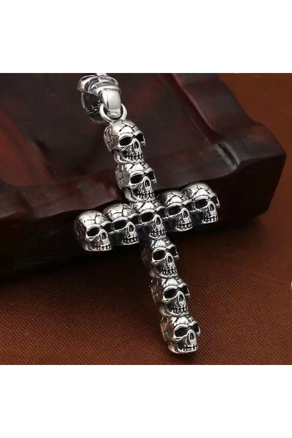 Mens Gothic Retro Skull Skeleton Cross Pendant Punk Biker Necklace Box Chain 24"
