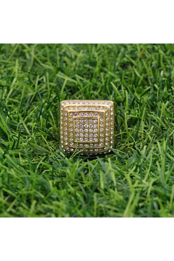Mens Large Iced CZ Square Pinky Ring Band 14k Gold Plated Hip Hop Fashion Gift-7-Gold