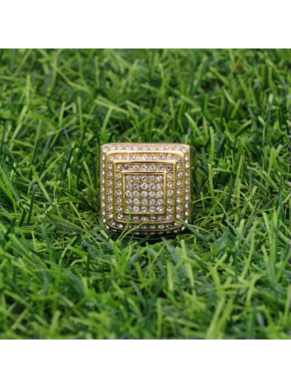 Mens Large Iced CZ Square Pinky Ring Band 14k Gold Plated Hip Hop Fashion Gift-7-Gold