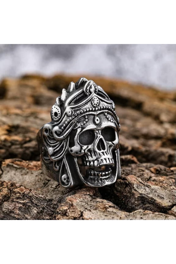 Mens Mahakali Helmet Skull Biker Rings Vintage Stainless Steel Ring Punk Rock -10