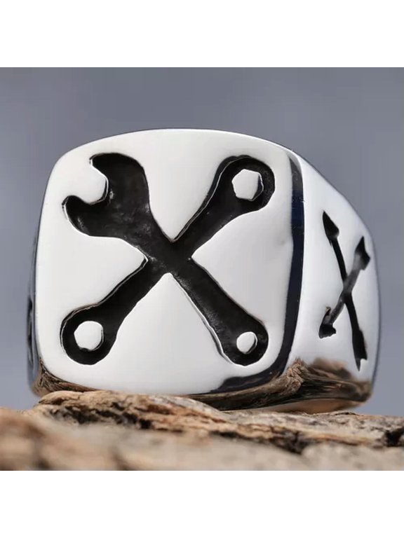 Mens Motorcycle Biker Punk Wrench Mechanic Ring Stainless Steel Size 7-15-8