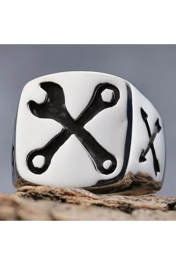 Mens Motorcycle Biker Punk Wrench Mechanic Ring Stainless Steel Size 7-15-8