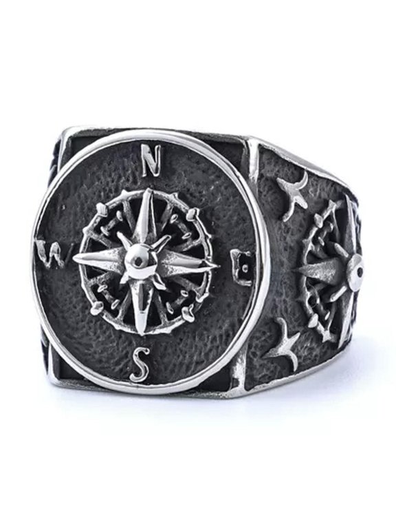 Mens Nautical Biker Marine North Star Anchor Ring Stainless Steel Gift-10