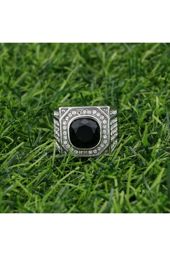 Mens Nugget Design Pinky Ring 14k Gold Plated Iced Cubic Zirconia HipHop Jewelry-13-Black