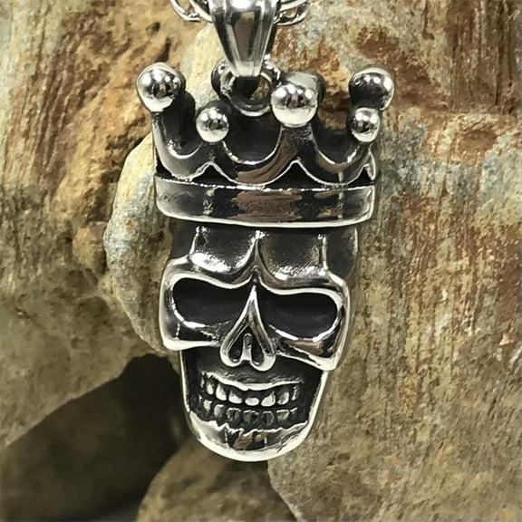 MATROOY Mens Punk Crowned Skull Pendant Necklace Gothic Hip Hop Biker Jewelry Chain 24"
