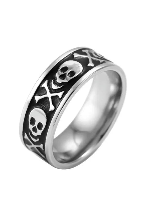 Mens Punk Pirate Skull Crossbone Ring Band Stainless Steel Retro Rock Jewelry-7