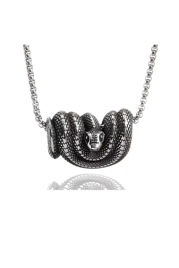 Mens Silver Animal Snake Serpent Pendant Necklace Gothic Retro Jewelry Chain 24"