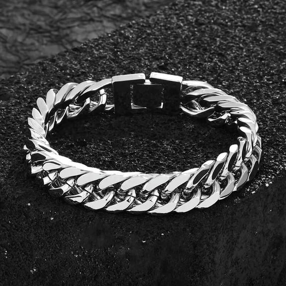 MATROOY Mens Silver Miami Cuban Link Chain Bracelet Hip Hop Jewelry Stainless Steel