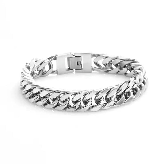 MATROOY Mens Silver Miami Cuban Link Chain Bracelet Punk Biker Jewelry Stainless Steel