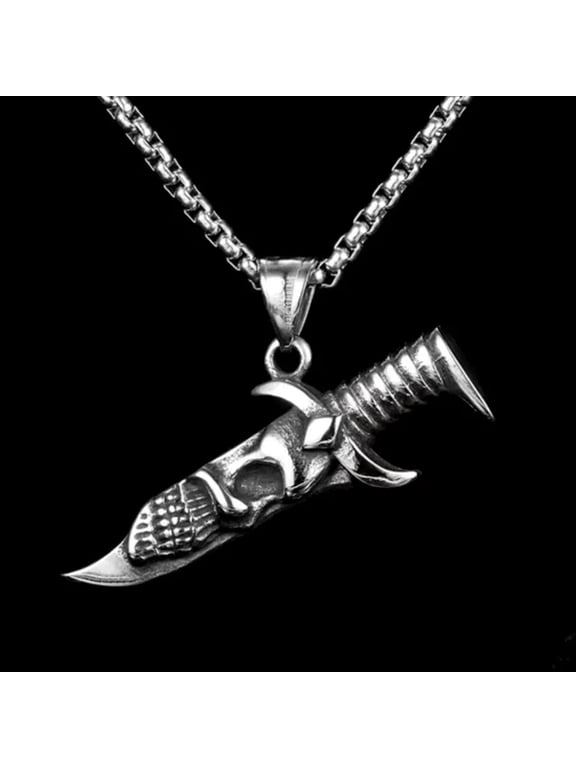 Mens Skeleton Skull Dagger Sword Pendant Necklace Punk Biker Jewelry Chain 24"