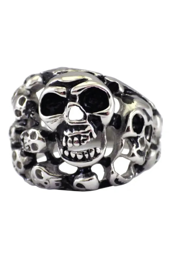 Mens Skull Graveyard Ring Stainless Steel Pirate Biker Jewelry Sizes 8-15-9
