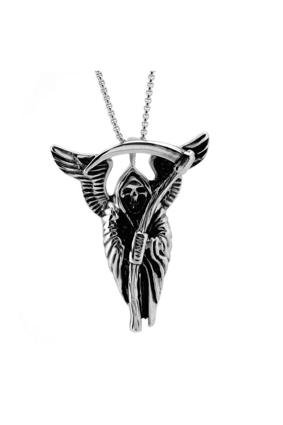 Mens Skull Grim Reaper Death Scythe Pendant Necklace Gothic Retro Jewelry 24"