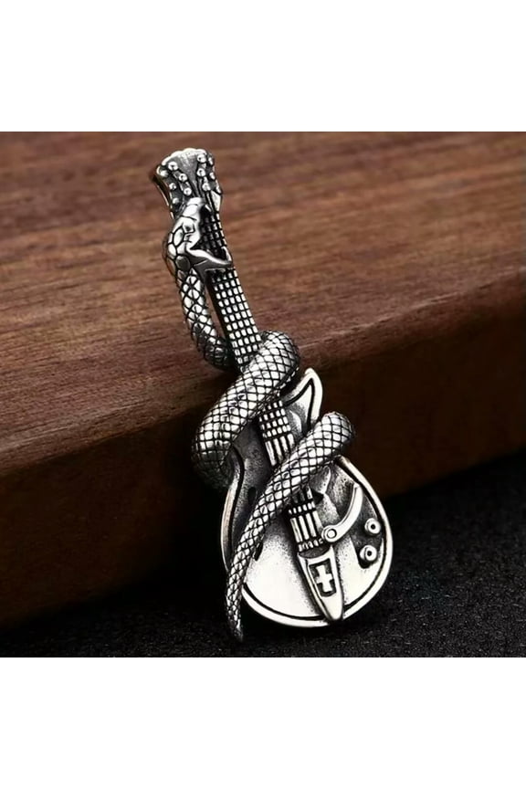 Mens Snake Guitar Pendant Punk Rock Retro Necklace Music Lover Jewelry Chain 24"
