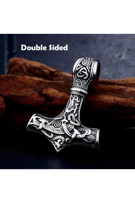 Mens Stainless Steel Norse Viking Thors Hammer Mjolnir Pendant Necklace