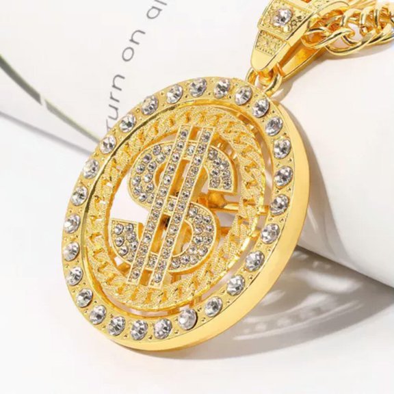 MATROOY Mens Stainless Steel Rotatable Hip Hop Money Dollar Sign Pendant Necklace-Gold