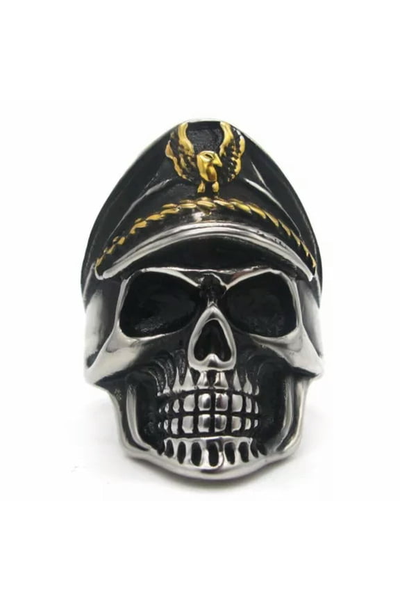 Mens Stainless Steel WW2 WWII Skull Biker Ring For Men Silver Size 7-14-7