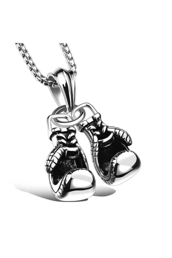 Mens Unisex Boxing Gloves Pendant Necklace Punk Hip Hop Biker Jewelry Chain 24"-Silver