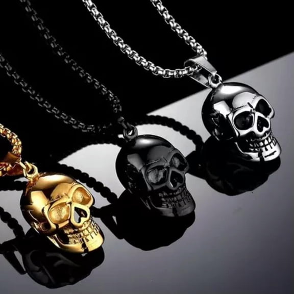 MATROOY Mens Unisex Gothic Punk Skull Pendant Necklace Retro Biker Jewelry Box Chain 24"-Gold