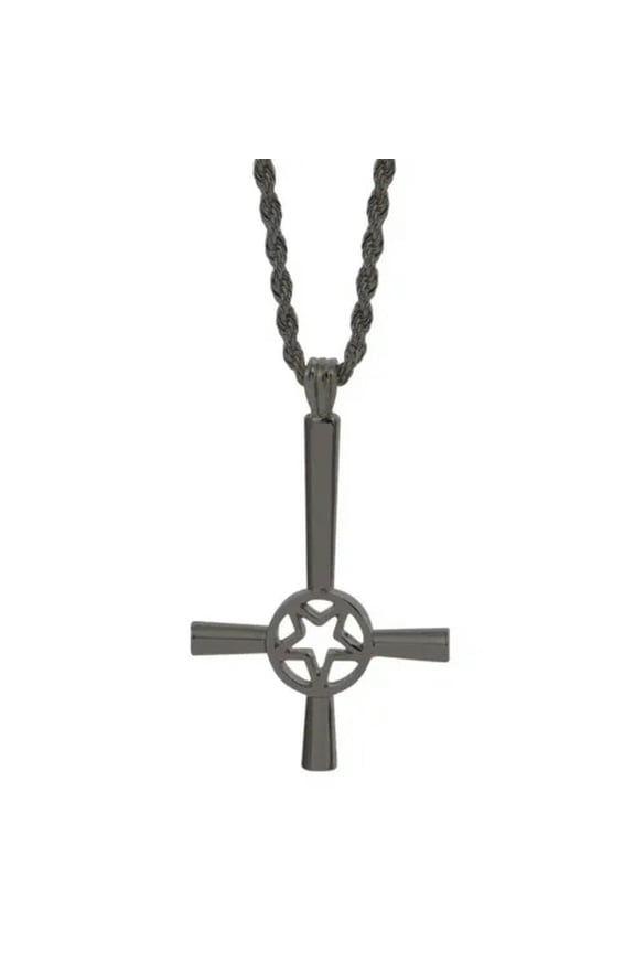 Mens Unisex Inverted Upside Down Cross Pendant Necklace Pagan Wiccan Jewelry 24"-Black