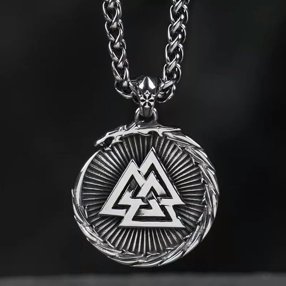 MATROOY Mens Viking Silver Valknut Amulet Pendant Protection Necklace Punk Jewelry 24"