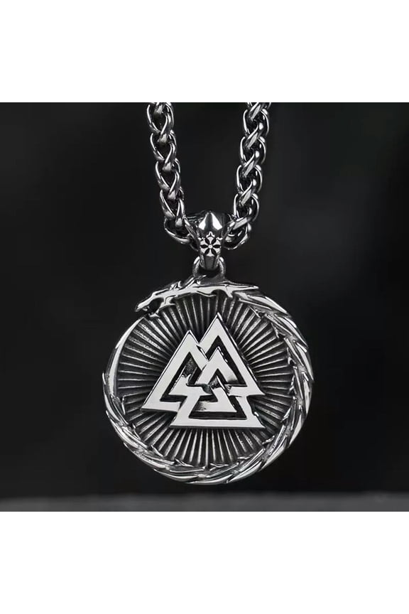 Mens Viking Silver Valknut Amulet Pendant Protection Necklace Punk Jewelry 24"