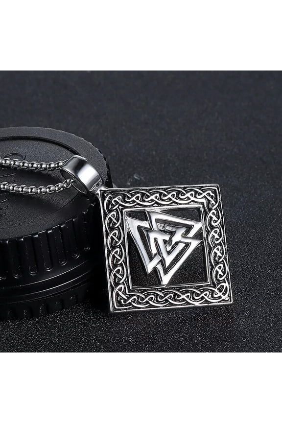 Mens Viking Valknut Odin's Symbol Pendant Necklace Protection Jewelry Chain 24"