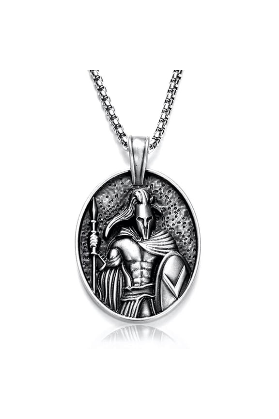 Mens Vintage Greek Spartan Warrior Shield Pendant Necklace Punk Biker Jewelry