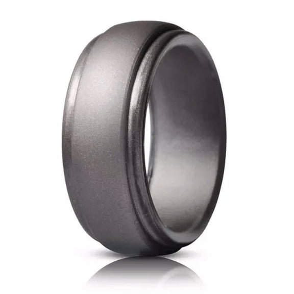 MATROOY Mens Women Rings Stainless Steel Silicone Rainbow Band Gear Couple Ring Jewelry-dark grey Silicone-7