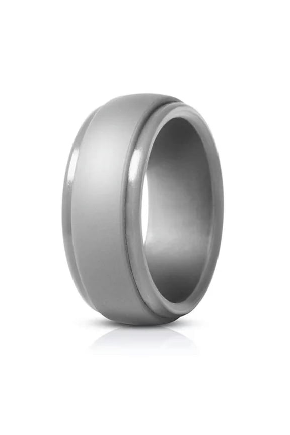 Mens Women Rings Stainless Steel Silicone Rainbow Band Gear Couple Ring Jewelry-light grey Silicone-11