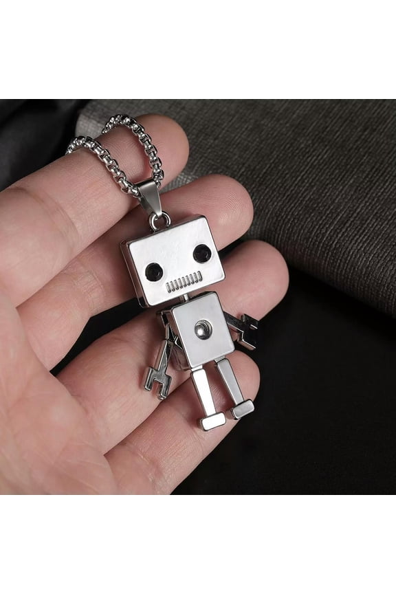 Mens Womens 3D Silver Android Robot Pendant Necklace Punk Rock Jewelry Chain 24"