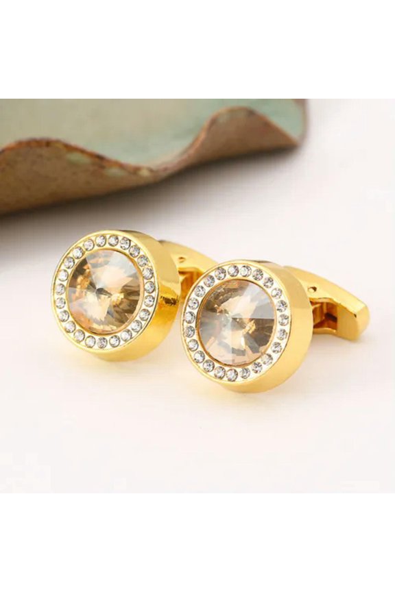 Crystal Plain Round Polished Silver Mens Wedding Gift Cuff Link Cufflinks ➳-gold