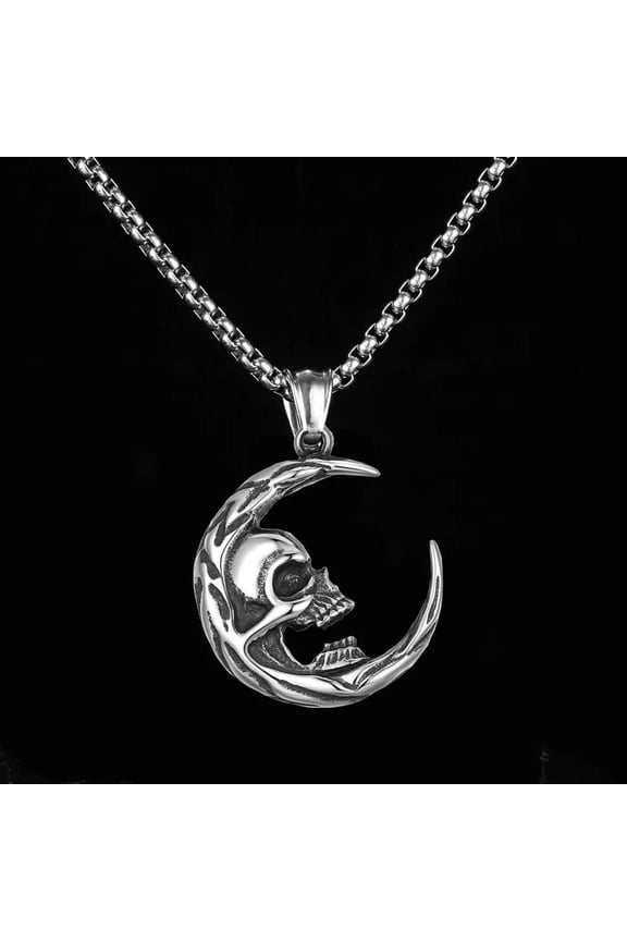Mens Womens Gothic Punk Skull Moon Pendant Necklace Rock Biker Jewelry Chain 24"