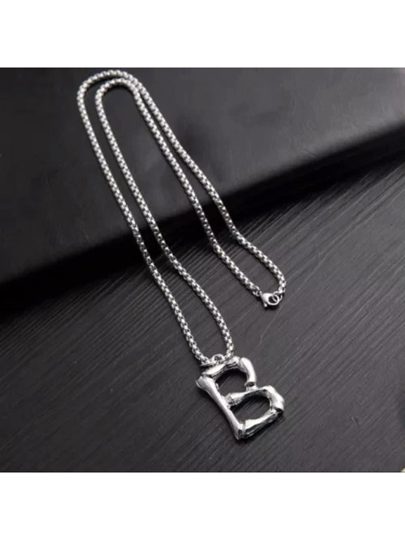 Mens Womens Initial A-Z Letter Pendant Necklace Stainless Steel Box Chain 24"-Letter-B