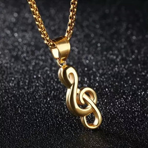 MATROOY Mens Womens Silver Gold Music Note G Treble Clef Pendant Necklace Box Chain 24"-Gold