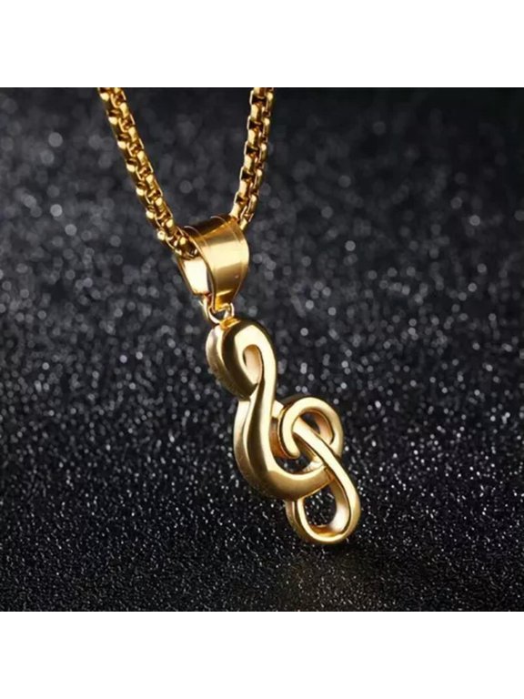 Mens Womens Silver Gold Music Note G Treble Clef Pendant Necklace Box Chain 24"-Gold