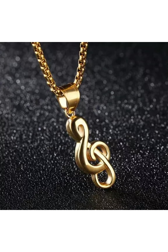 Mens Womens Silver Gold Music Note G Treble Clef Pendant Necklace Box Chain 24"-Gold