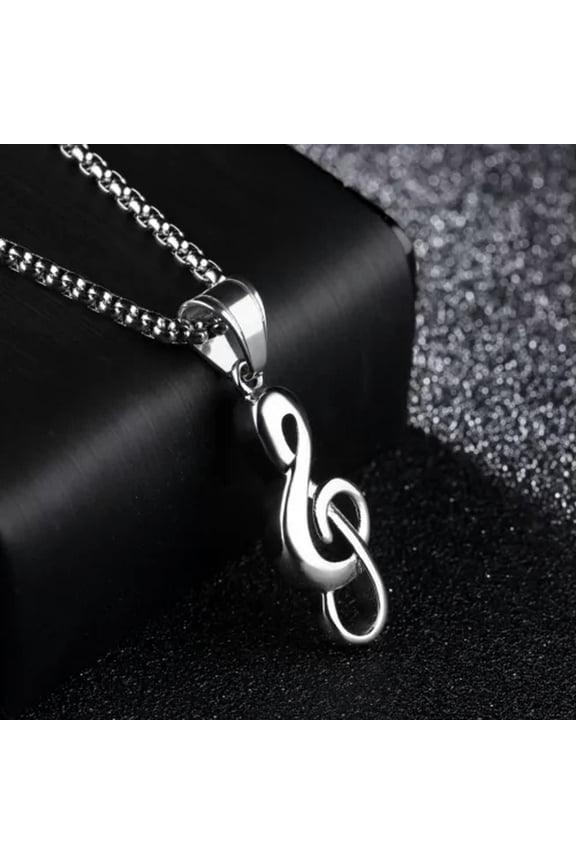 Mens Womens Silver Gold Music Note G Treble Clef Pendant Necklace Box Chain 24"-Silver