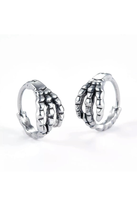 Mens Womens Silver Skull Hand Huggie Hoop Earrings Stainless Steel Jewelry Gift