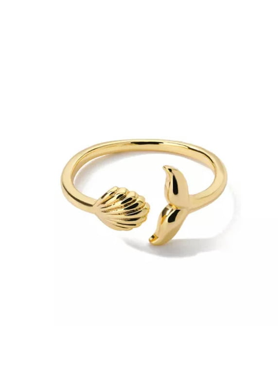Mermaid Tail And Shell Rings Ocean Theme Jewelry Adjustable Rings WY4-A1