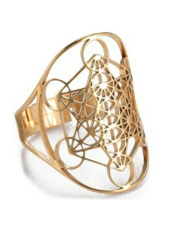 Metatrons Cube Ring Gold Plated Stainless Steel Spiritual Sacred Geometry Band-7