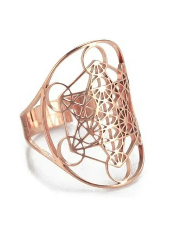 Metatrons Cube Ring Rose Gold Stainless Steel Spiritual Sacred Geometry Band-8.5