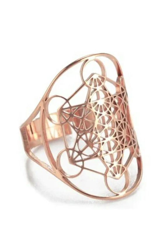 Metatrons Cube Ring Rose Gold Stainless Steel Spiritual Sacred Geometry Band-9