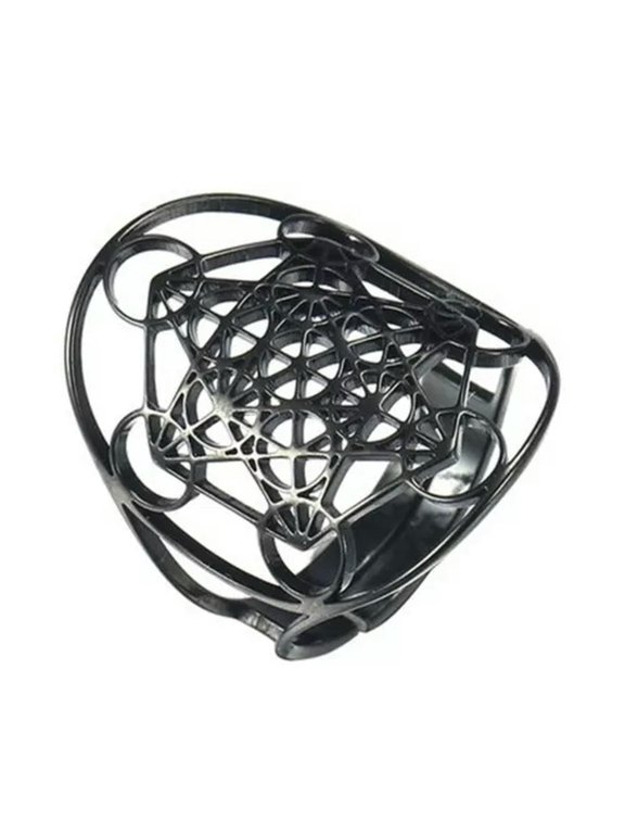 Metatrons Cube Ring Womens Black Stainless Steel Spiritual Sacred Geometry Band-7