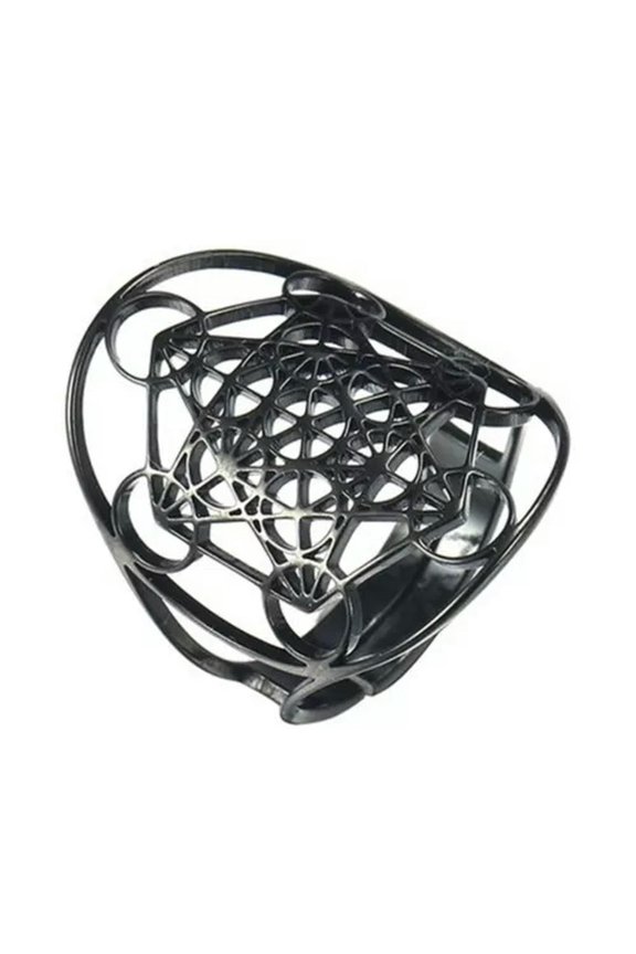 Metatrons Cube Ring Womens Black Stainless Steel Spiritual Sacred Geometry Band-8.5