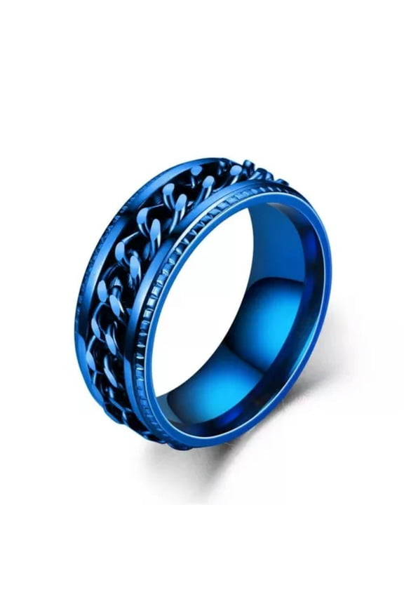 Miami Cuban Link Wide Band Ring Stainless Steel Punk Rock Jewelry For Men Unisex-10-All Blue