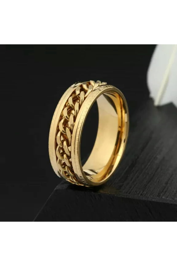 Miami Cuban Link Wide Band Ring Stainless Steel Punk Rock Jewelry For Men Unisex-8-All Gold