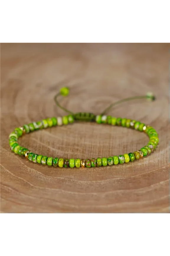Minimalist Dainty Crystal Assorted Natural Gemstone Beads Healing Reiki Bracelet-Green Imperial Jasper